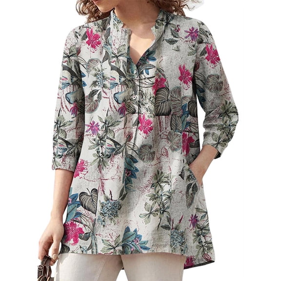 ZANZEA Women Floral Printed Full Sleeve V-Neck Office Work Shirt Tops