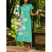 ZANZEA Women Flower Print Dress Vintage Cheongsam Sundress 2024 Summer Retro V-neck Short Sleeve Long Robe Fashion Loose Vestido