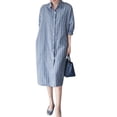 thumbnail image 1 of ZANZEA Women Full Sleeve Striped Printed Midi Dress Casual Shirts Dresses, 1 of 8