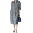 thumbnail image 1 of ZANZEA Women Full Sleeve Striped Printed Midi Dress Casual Shirts Dresses, 1 of 14