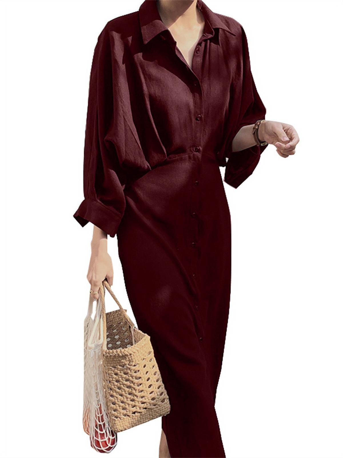 Long Sleeve Lapel Print Dress