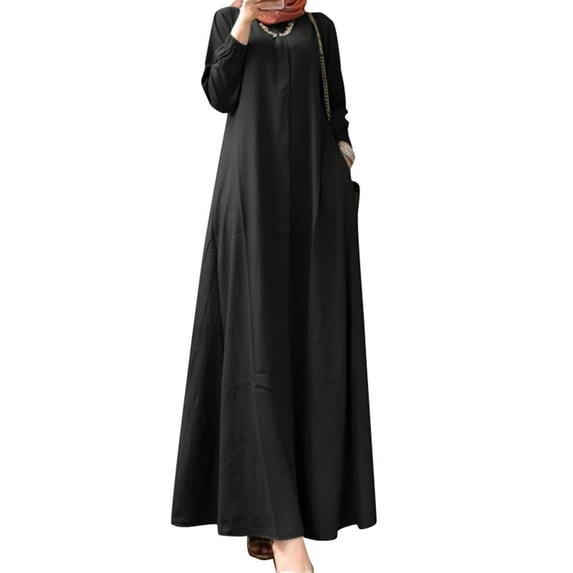 ZANZEA Women Full Sleeved Loose Casual Maxi Dress Kaftan Muslim Dresses