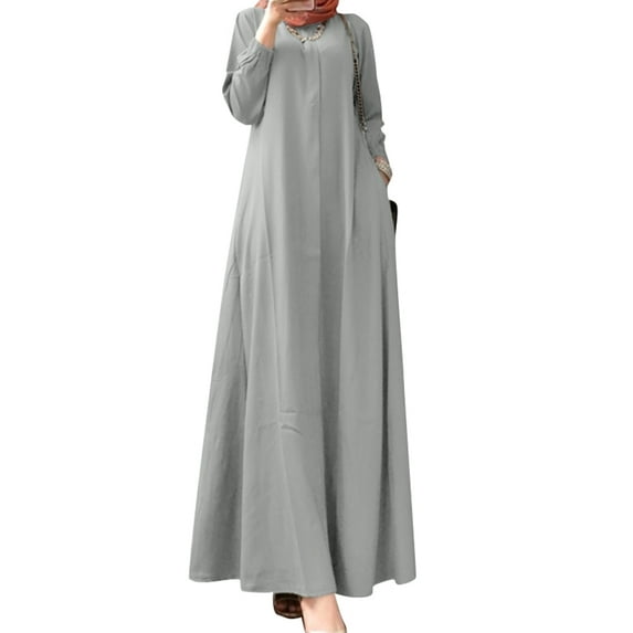 ZANZEA Women Full Sleeved Loose Casual Maxi Dress Kaftan Muslim Dresses