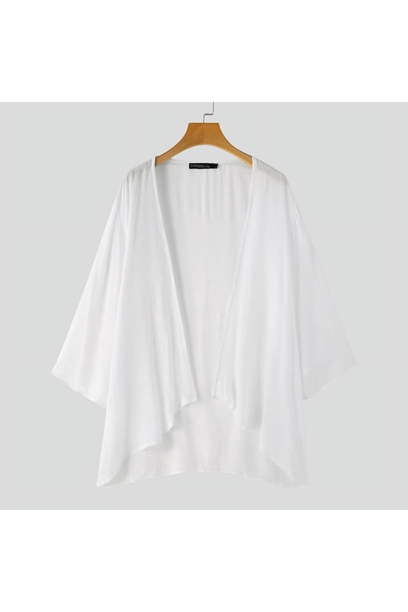 Women Half Sleeve Solid Color Sheer Cardigans Kimono Coat