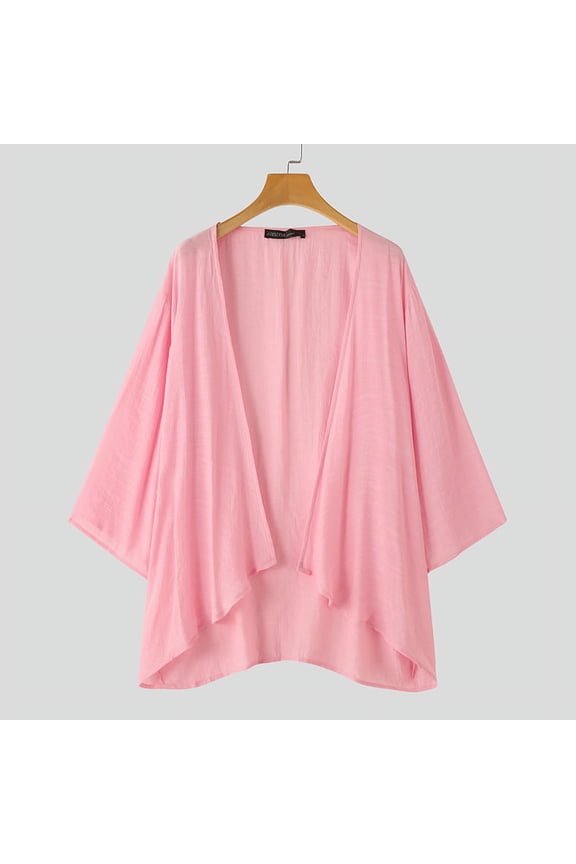 Women Half Sleeve Solid Color Sheer Cardigans Kimono Coat