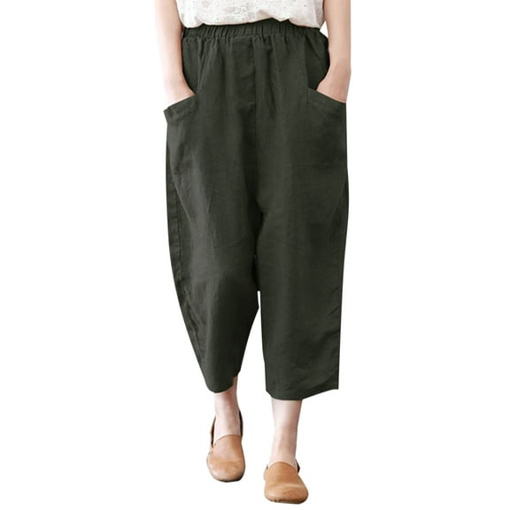 ZANZEA Women High Waist Basic Cropped Pants Capris Pantalon Wide Leg Trousers