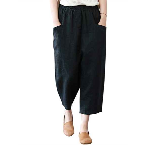 ZANZEA Women High Waist Basic Cropped Pants Capris Pantalon Wide Leg Trousers