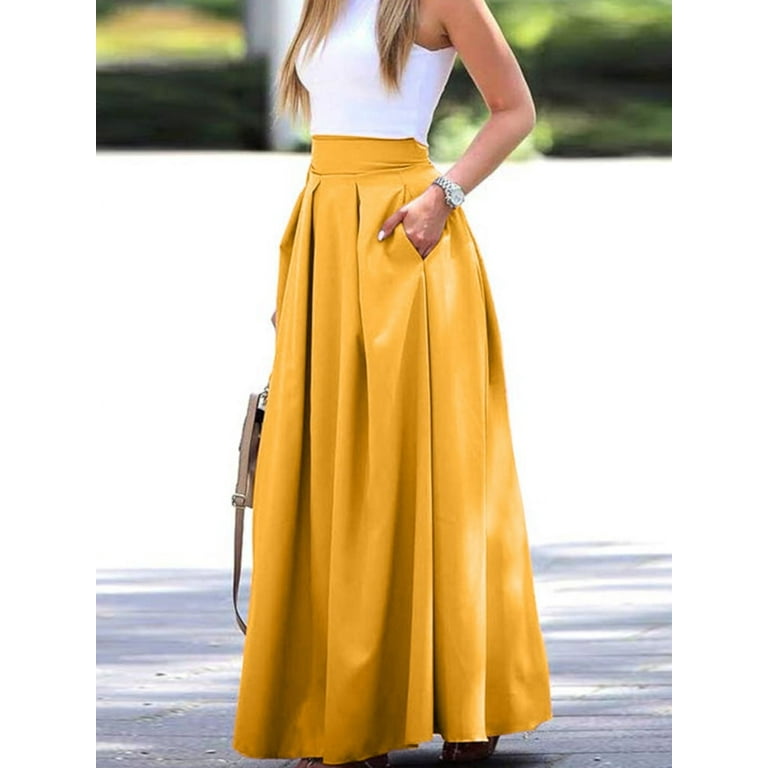 ZANZEA Women High Waist Pleated Skirt Loose Casual Solid Color Full Length Skirt