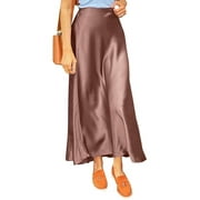 ZANZEA Women High Waisted Solid Color Casual Satin With-Back-Zipper Skirts