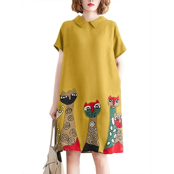 ZANZEA Women Holiday Animal Printed Turtleneck Short Sleeve Dress
