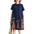 thumbnail image 1 of ZANZEA Women Holiday Animal Printed Turtleneck Short Sleeve Dress, 1 of 13