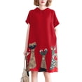 thumbnail image 1 of ZANZEA Women Holiday Animal Printed Turtleneck Short Sleeve Dress, 1 of 6