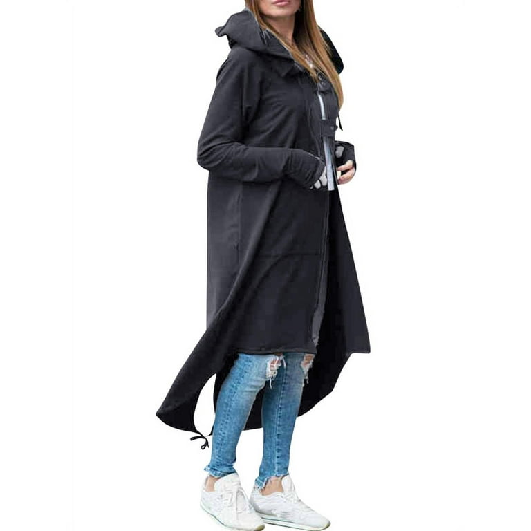 ZANZEA Women Hooded Split Asymmetrical Coat Long Sleeve Zipper