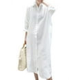thumbnail image 1 of ZANZEA Women Kaftan Plain Full Sleeve Lapel Bohemian Holiday Long Shirt Dress, 1 of 5