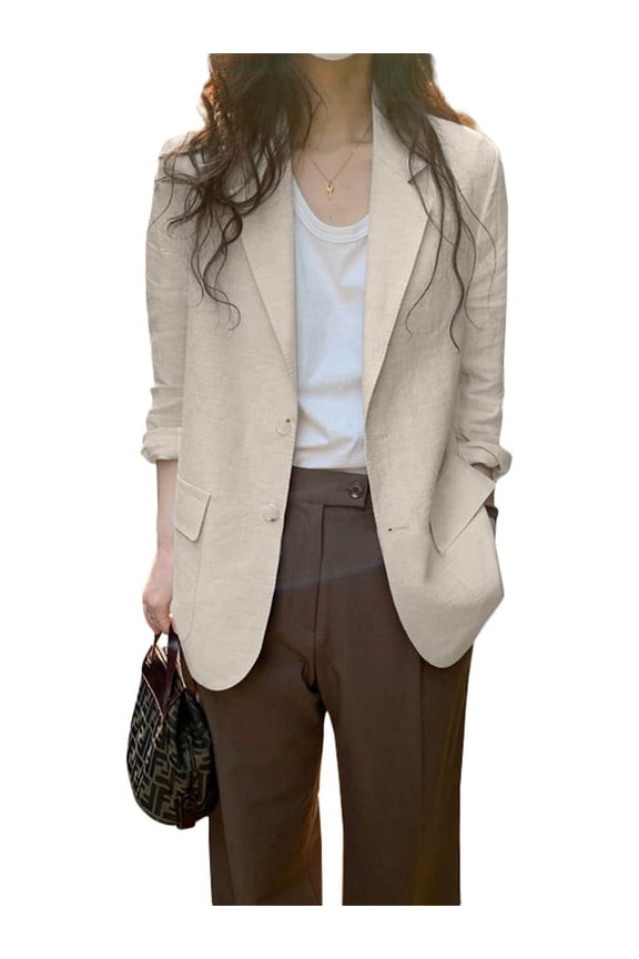 Women Lapel Collar Long Sleeve Blazer Solid Casual Suit Coat Outwear