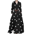 thumbnail image 1 of ZANZEA Women Lapel Long Sleeves Pleated Polka Dot A Swing Dress With Pockets, 1 of 3