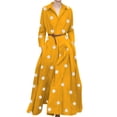 thumbnail image 1 of ZANZEA Women Lapel Long Sleeves Pleated Polka Dot A Swing Dress With Pockets, 1 of 3