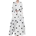 thumbnail image 1 of ZANZEA Women Lapel Long Sleeves Pleated Polka Dot A Swing Dress With Pockets, 1 of 3