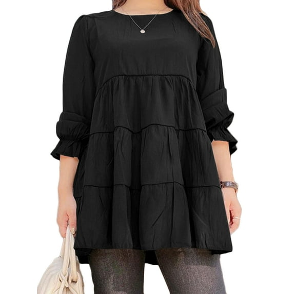 ZANZEA Women Leisure Round Neck Bubble Long Sleeve Cake Layer Blouse