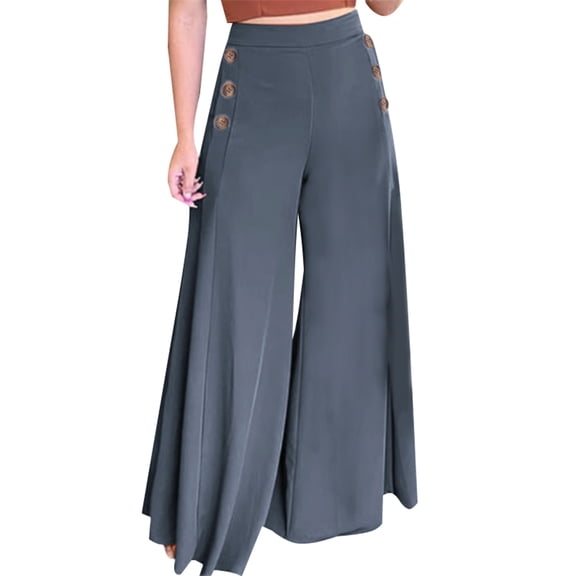 ZANZEA Women Leisure Wide Leg Elastic Waist Decorative Buttons Pants