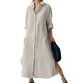 thumbnail image 1 of ZANZEA Women Long Sleeve Button Down Side Split Hem Casual Loose Long Shirt Dress, 1 of 6