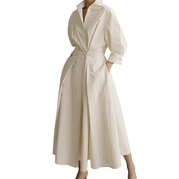 ZANZEA Women Long Sleeve Dress High Waist Casual Long Dress