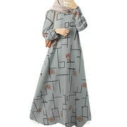 ZANZEA Women Long Sleeve Elegant O-Neck Dress Printed Islamic Abaya Dresses