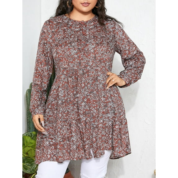 ZANZEA Women Long Sleeve Ruffles Hem Retro Flower Printed Blouse FZH