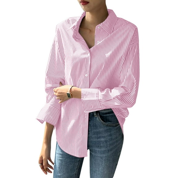 ZANZEA Women Long Sleeve Striped Blouse Button Up Tops Casual Shirt