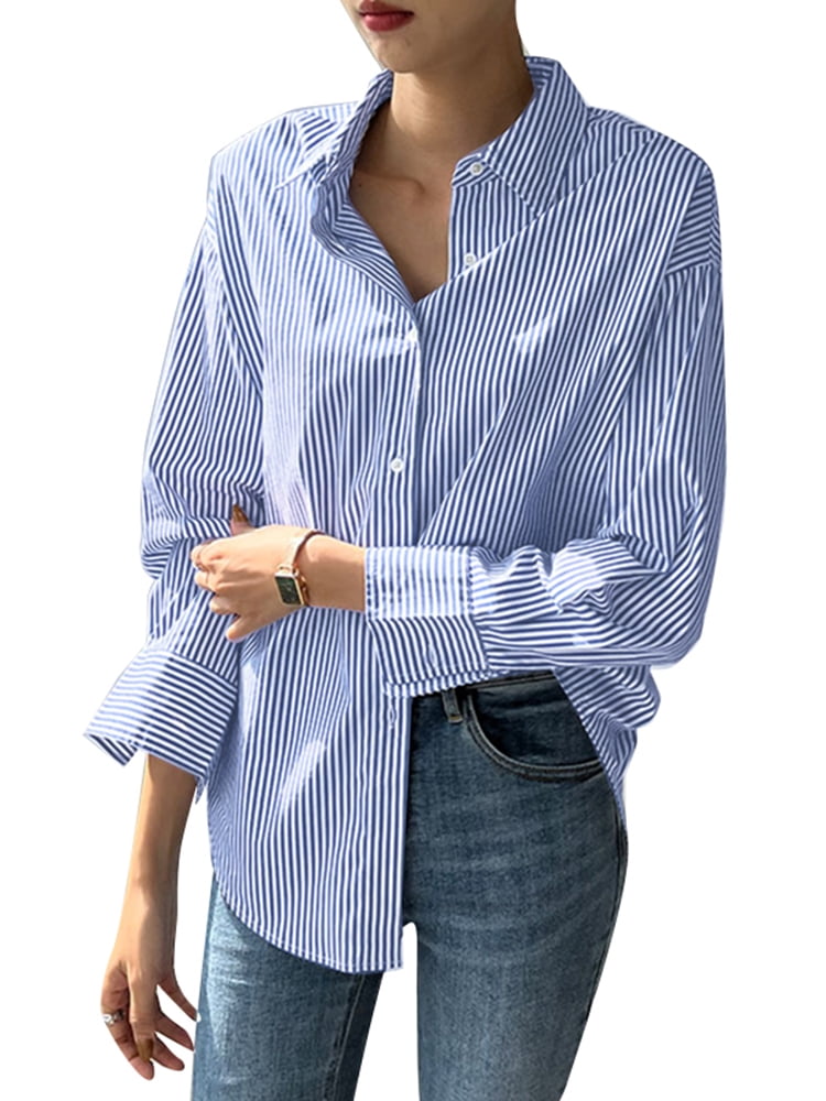 Zanzea Women Long Sleeve Striped Blouse Button Up Tops Casual Shirt 9570