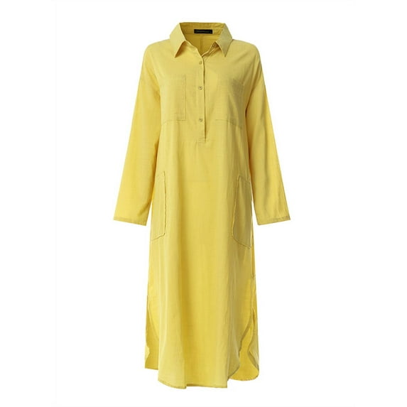 ZANZEA Women Long Sleeve V Neck Button Down Long Shirt Dress