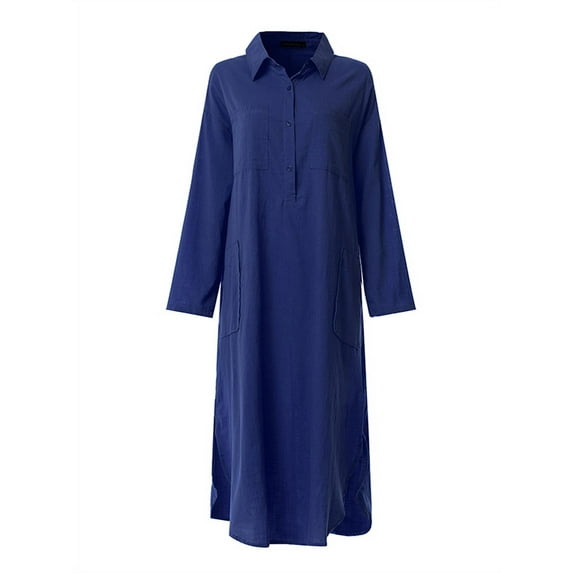 ZANZEA Women Long Sleeve V Neck Button Down Long Shirt Dress