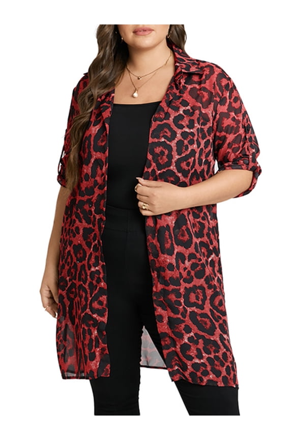 Women Long Sleeved Leopard Printed Cardigan Casual Blouse Jackets FZH