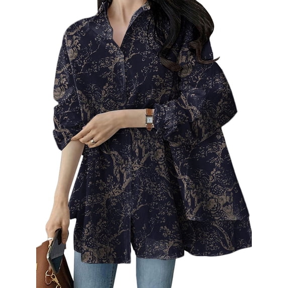 ZANZEA Women Loose Lapel Long Sleeve Tops Floral Printed Shirt Blouse