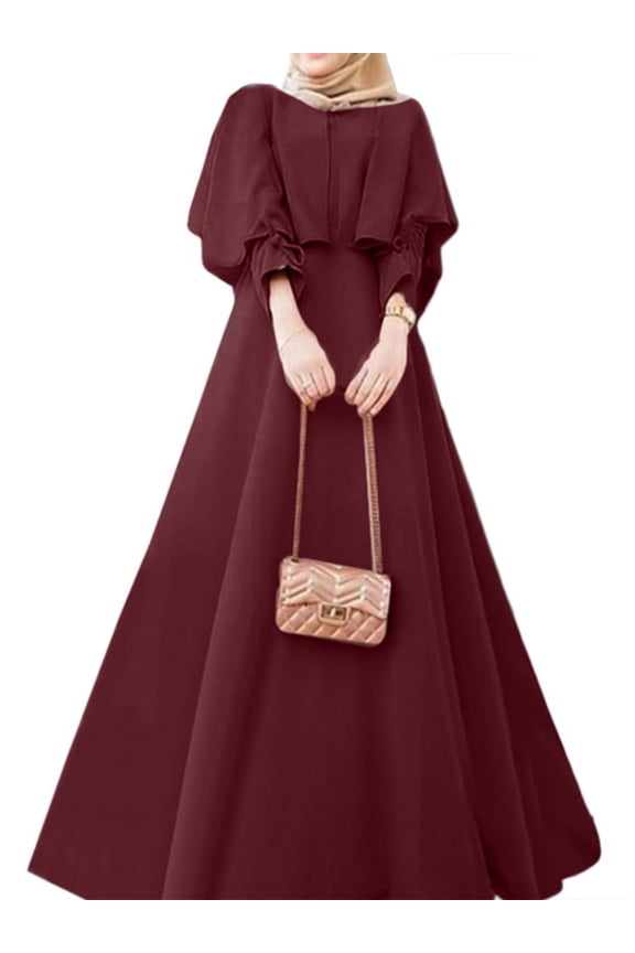 Women Muslim Abaya Dress Elegant Long Sleeve Floor Length Long Dress