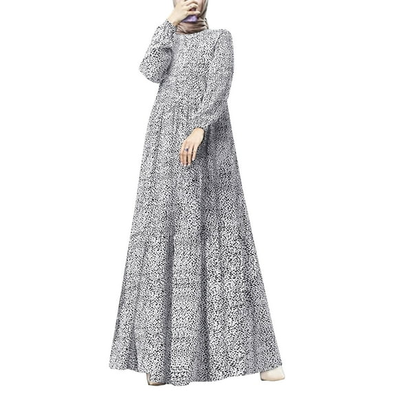 ZANZEA Women Muslim Islamic Dress Vintage Printed Turkey O-Neck Long Sleeve Dress