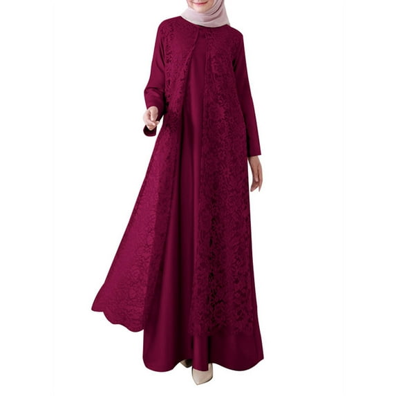 ZANZEA Women Muslim Kaftan Full Sleeve Lace Patchwork Casual Long Maxi Dress