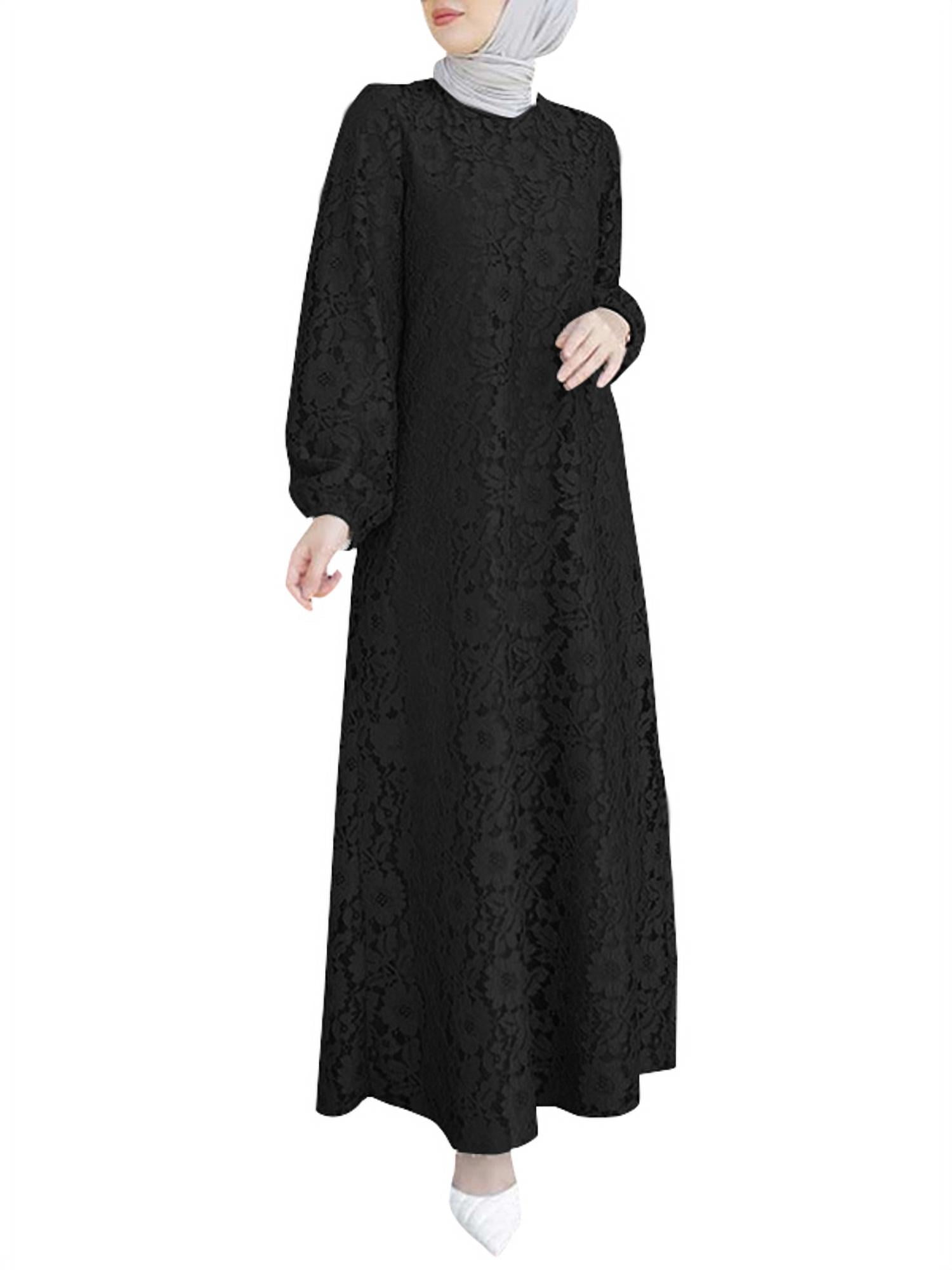 ZANZEA Women Muslim Long Abaya Lace Patchwork Elastic Cuff Maxi Dress ...