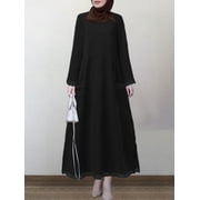 ZANZEA Women Muslim Long Sleeve O-Neck Islamic Lace Patchwork Maxi Dress