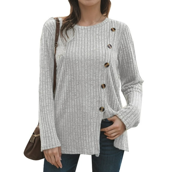 ZANZEA Women O-Neck Long Sleeve Autumn Casual Pullover Slit Hem Blouse Loose Shirt Tops