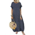 thumbnail image 1 of YOHOME Women O-Neck Short Sleeve Dot Printing Dress With Pockets Maxi Dress, 1 of 4
