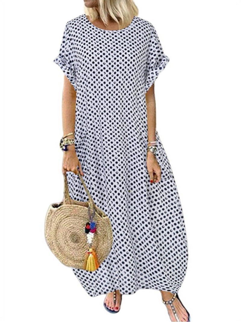 chiffon batwing dress Stylish Sleeves Pleated Day Coast Women's Bardot Fit semi-formal Color:Brown White Dot Well designed