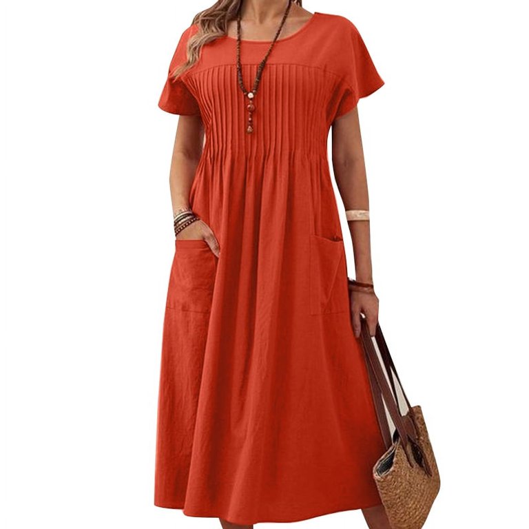 zanzea women o neck short sleeve dress Zanzea Dresses for Womens Short Sleeve O-Neck Pocket Solid Color Casual Dress, Women's, Size: 5XL, Brown