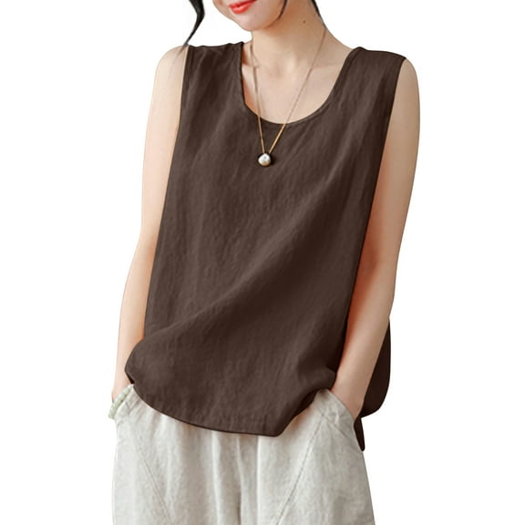 ZANZEA Women O-Neck Sleeveless Tank Tops Vintage Cotton Vest Blouse