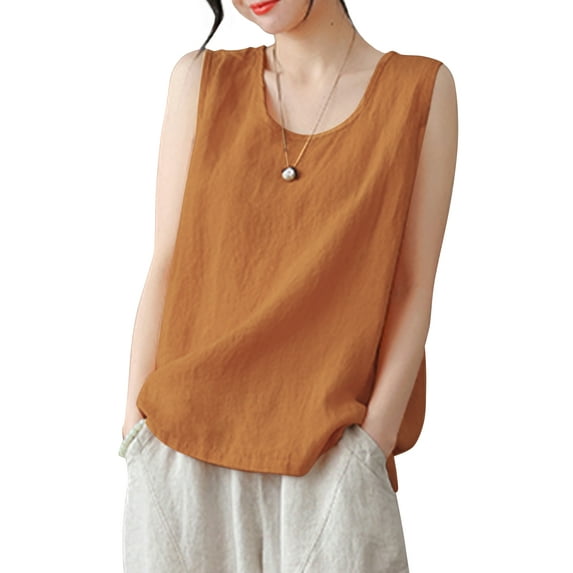 ZANZEA Women O-Neck Sleeveless Tank Tops Vintage Cotton Vest Blouse