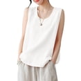 thumbnail image 1 of ZANZEA Women O-Neck Sleeveless Tank Tops Vintage Cotton Vest Blouse, 1 of 4