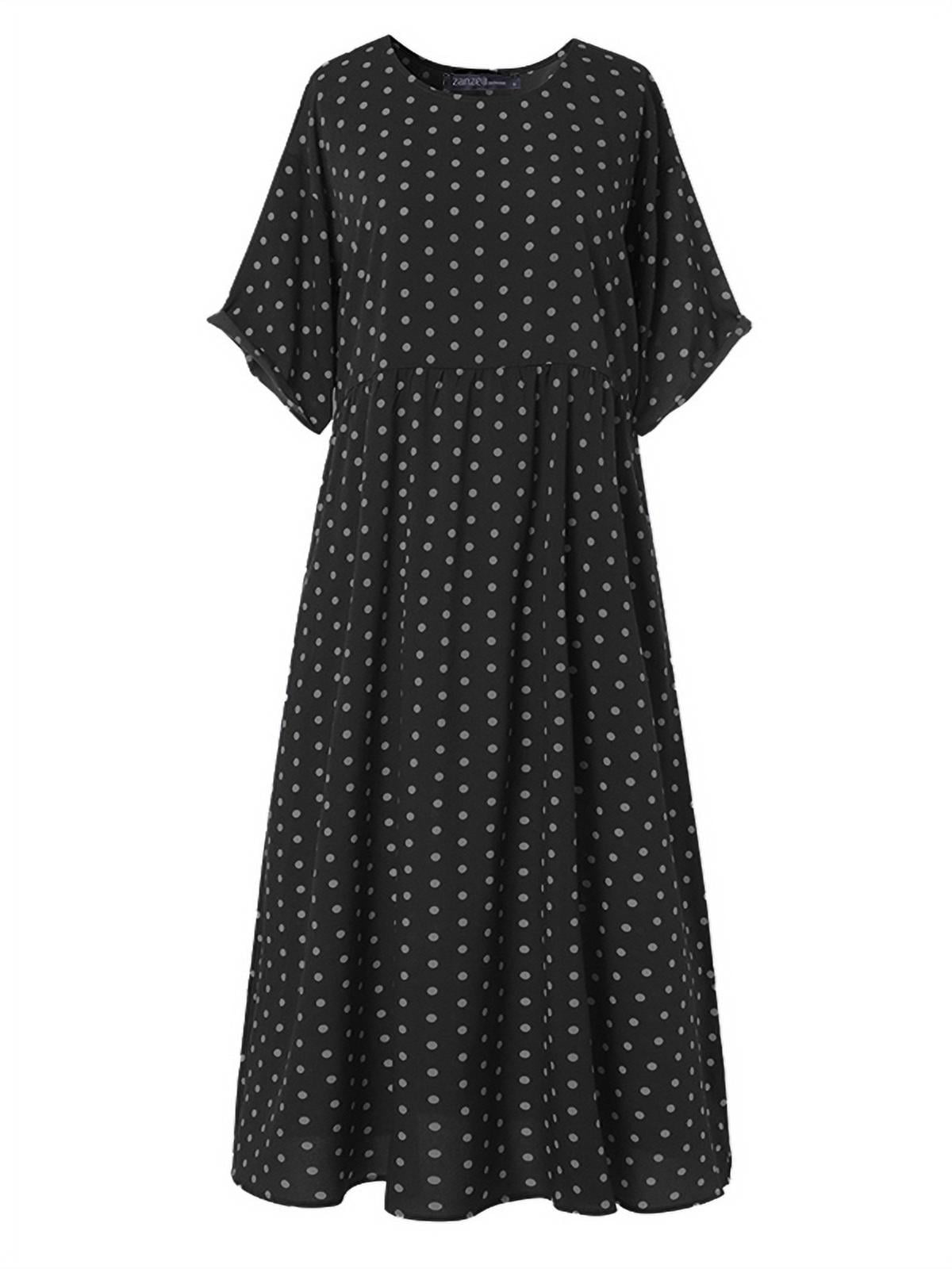 2019 Women Polka Dot Check Print Cotton Linen Dress Sleeveless O Neck Loose Ladi - Foto 2