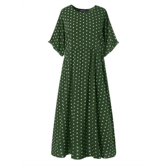 ZANZEA Women Polka Dot Round Neck Long Dress Kaftan Maxi Dress Sundress