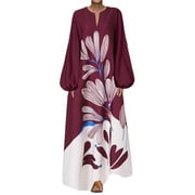 ZANZEA Women Puff Sleeve Evening Floral Print Casual Maxi Dress