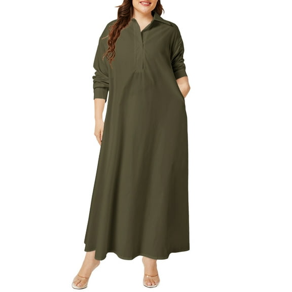 ZANZEA Women Pure Color Long Sleeve Long Shirt Dress FZH